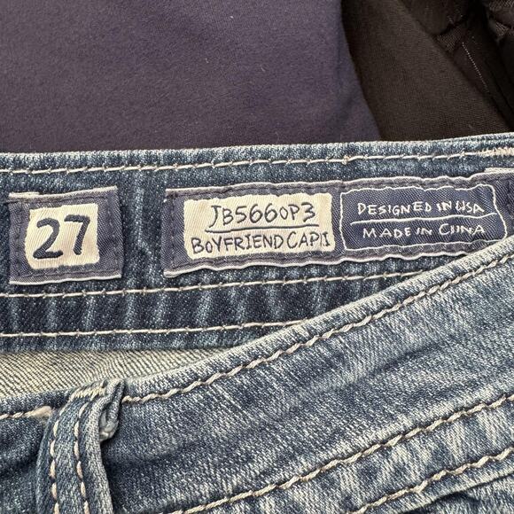 Miss Me Jeans Womens 27 Boyfriend Capri Blue Distressed Embellished Denim Pocket - Picture 8 of 16